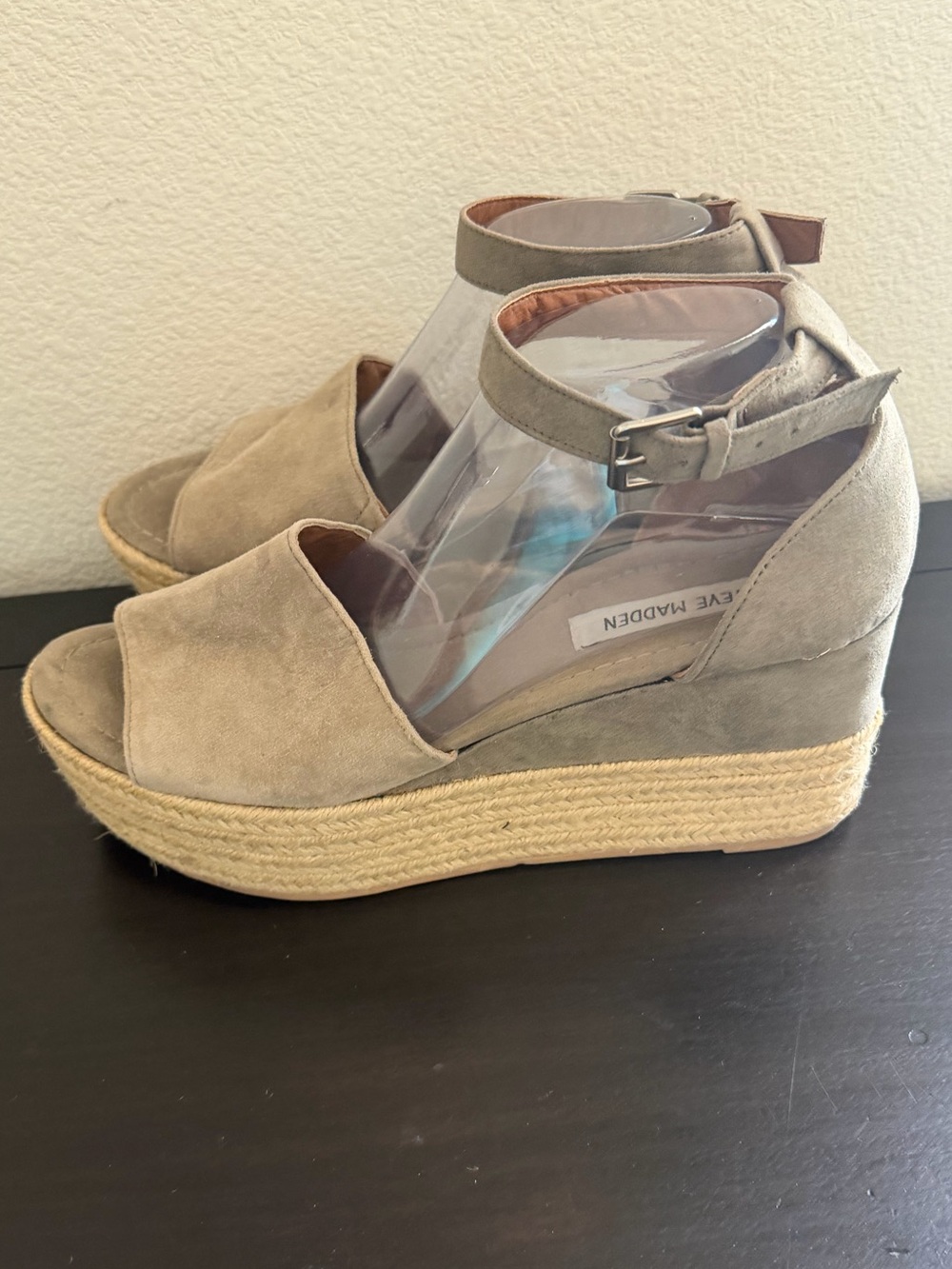 Steve Madden Apolo Taupe Suede Espadrille Wedge Sandals with Ankle Strap size9.5